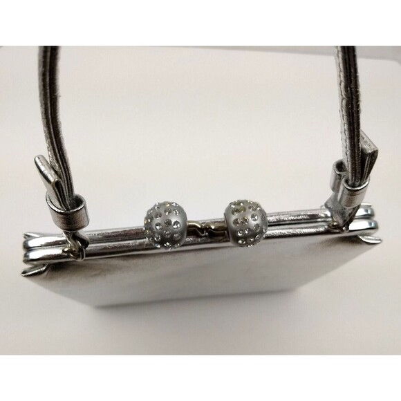 Vintage AFTER FIVE Silver Evening Clutch Hand Bag Rhinestone Orbs Kiss‎ Lock - Picture 6 of 16